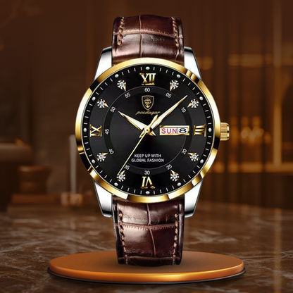 Men's Brown Strap Luminous Watch | Glow Feature